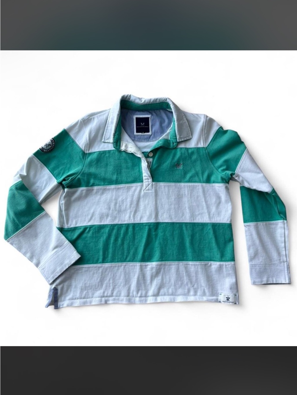 Striped Long-Sleeve Rugby Polo Shirt - Green & White